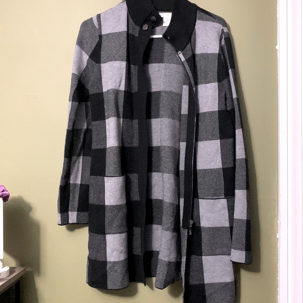 Black Plaid Sweater Jacket Small